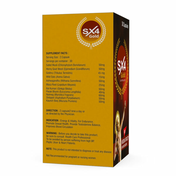 SX4 GOLD CAPSULES - Natural Vitality Booster with Safed Musli & Shilajit | 30 Capsules - Image 2